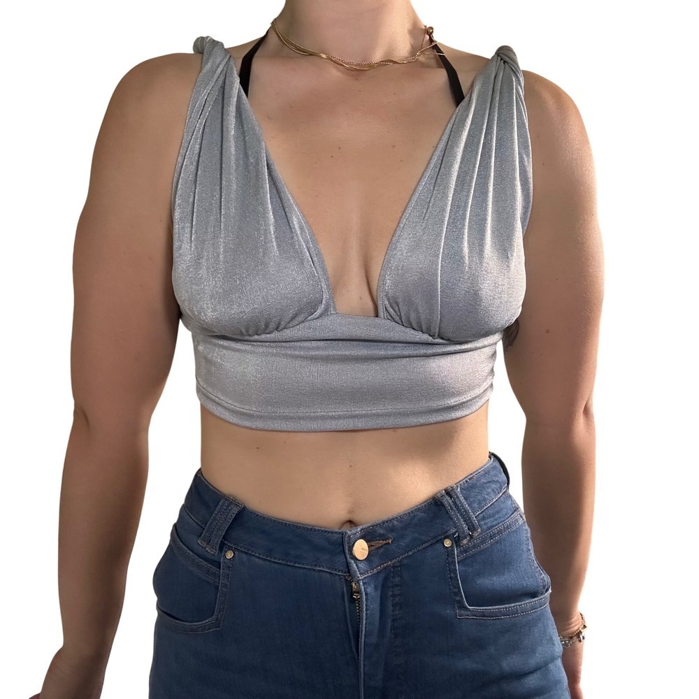 Shein Gray Sleeveless Crop Top Knotted Tank Top Shirt Women's Size M